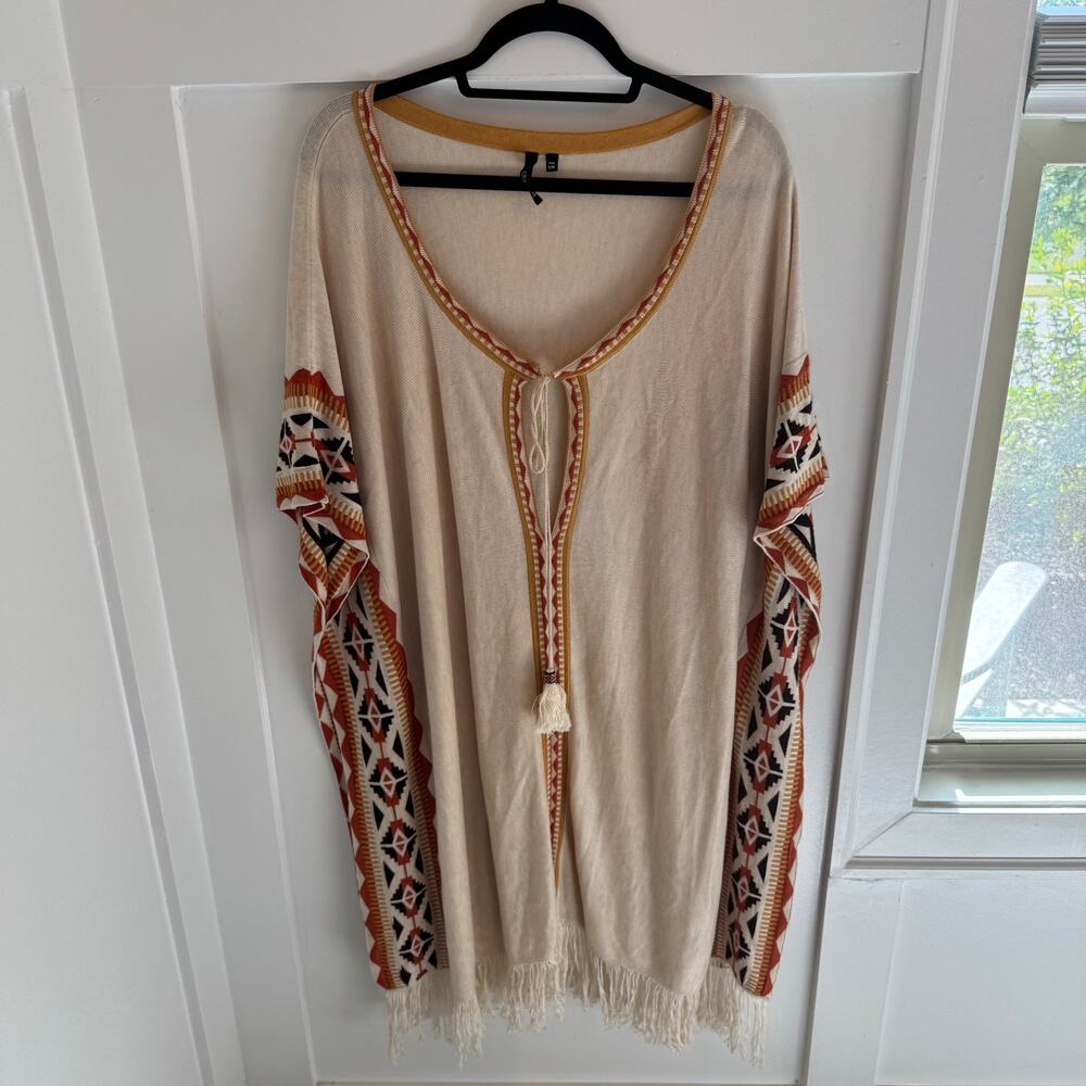 Sundance Idol Mind Southwest Kaftan Tunic Fringe Beige Size Small/Med Boho
